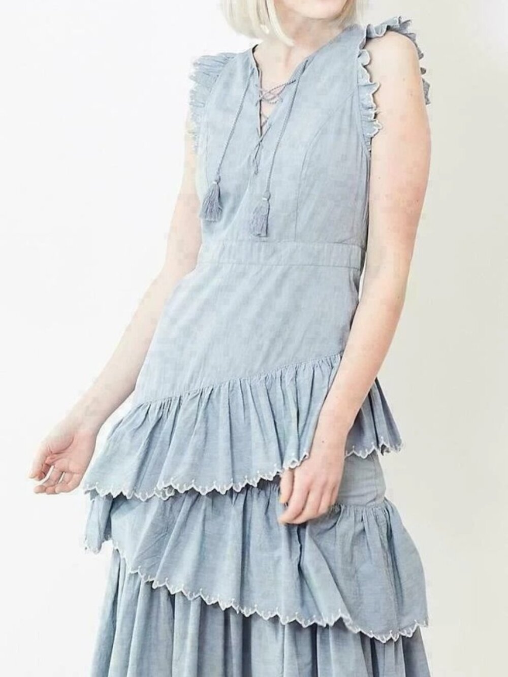 Ulla Johnson ROSALIND Tiered Midi Dress Tie Cotton Resort XS